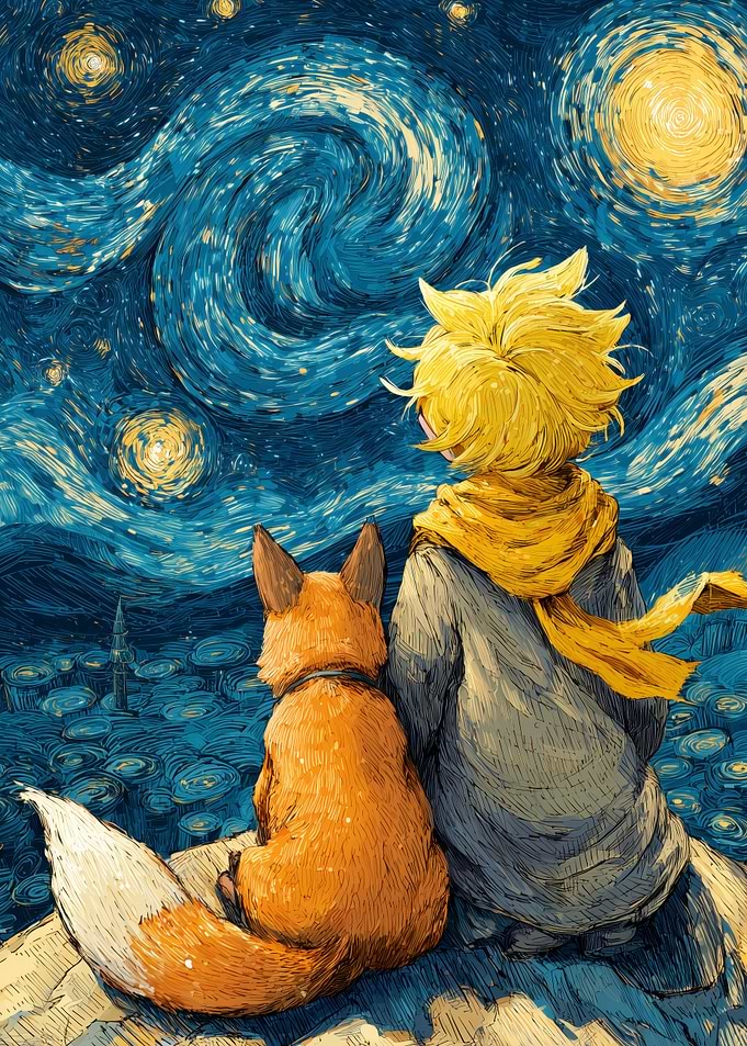 The Little Prince and Fox Stargazing