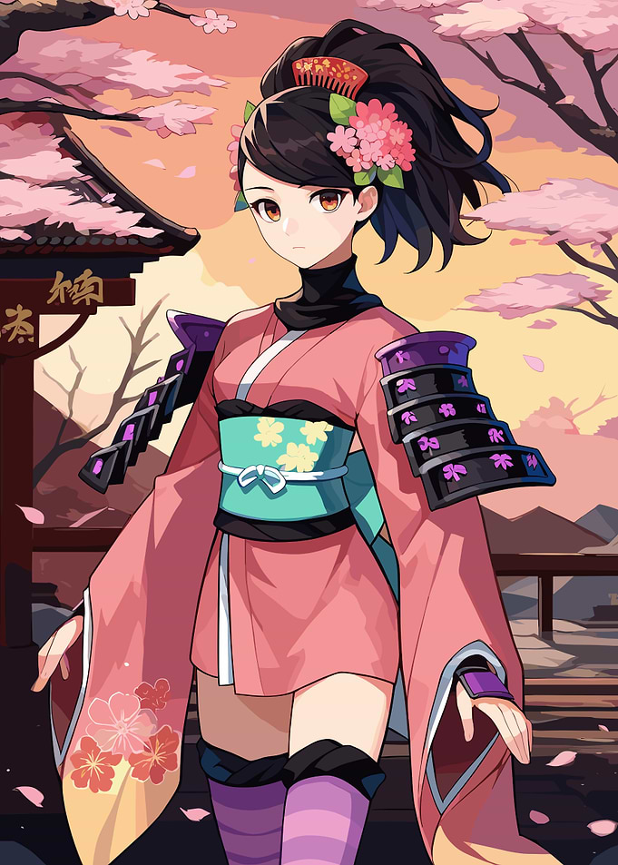 game Girl in Kimono with Armor