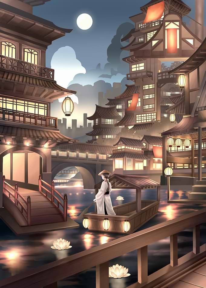 Asian Town at Night