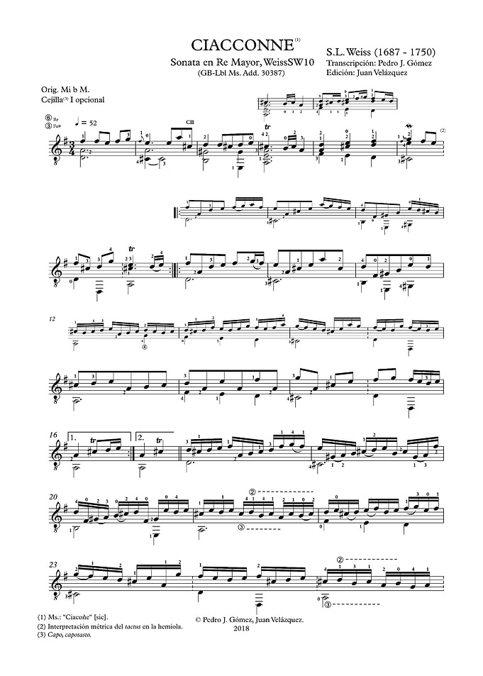 Ciacconne Sheet Music by S.L. Weiss