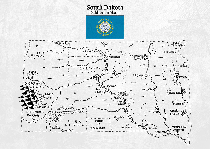 Hand Drawn Map of South Dakota