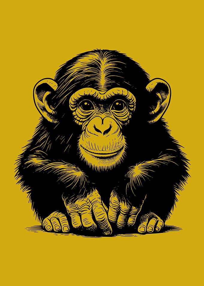 Chimpanzee Illustration on Yellow Background