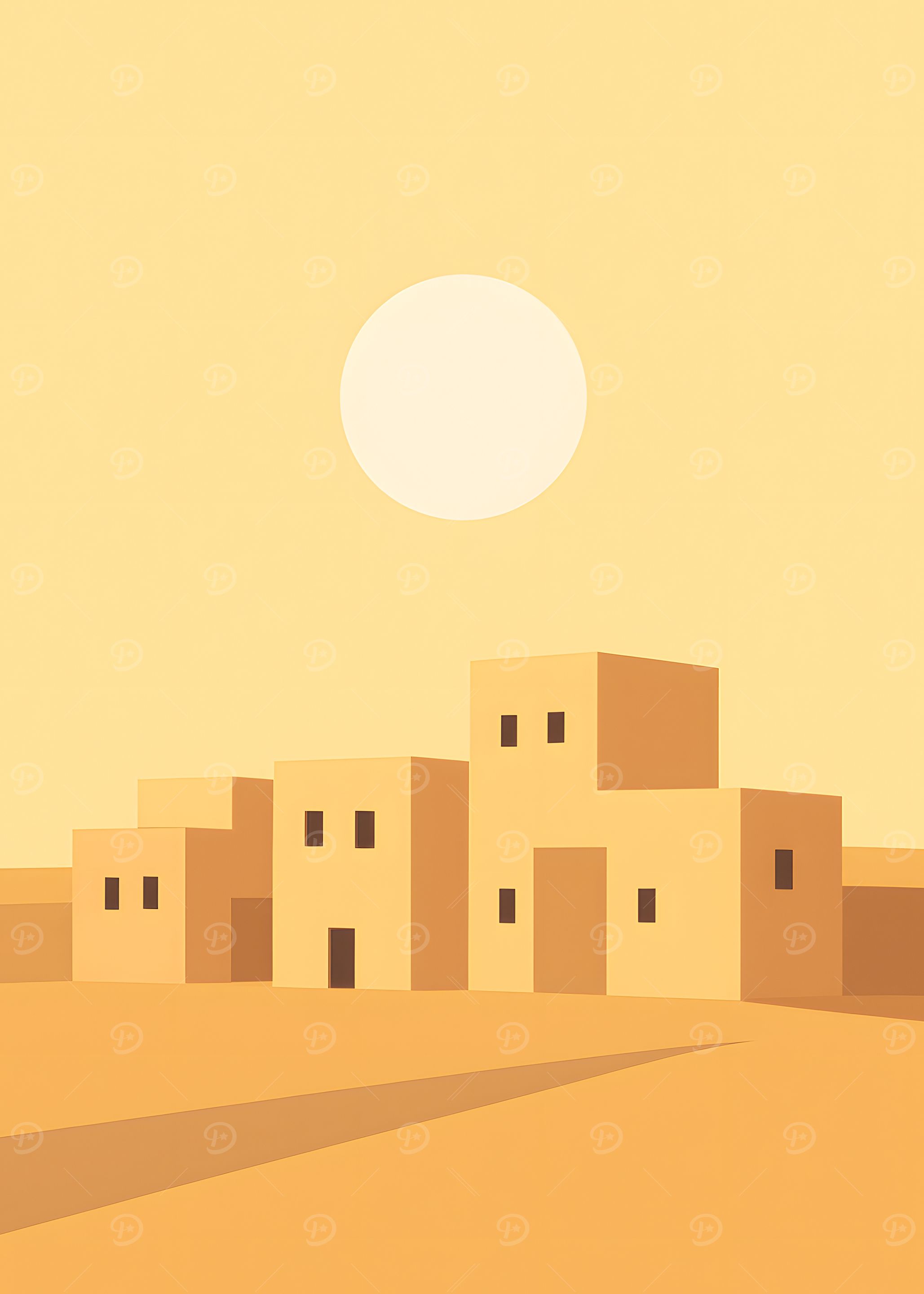 Minimalist Desert Village Illustration