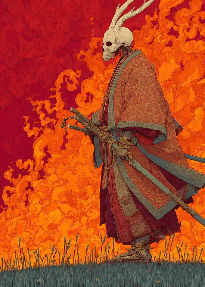 Samurai Skeleton in Kimono