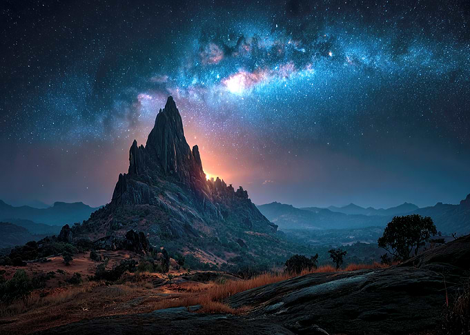 Mountain Peak Under Milky Way