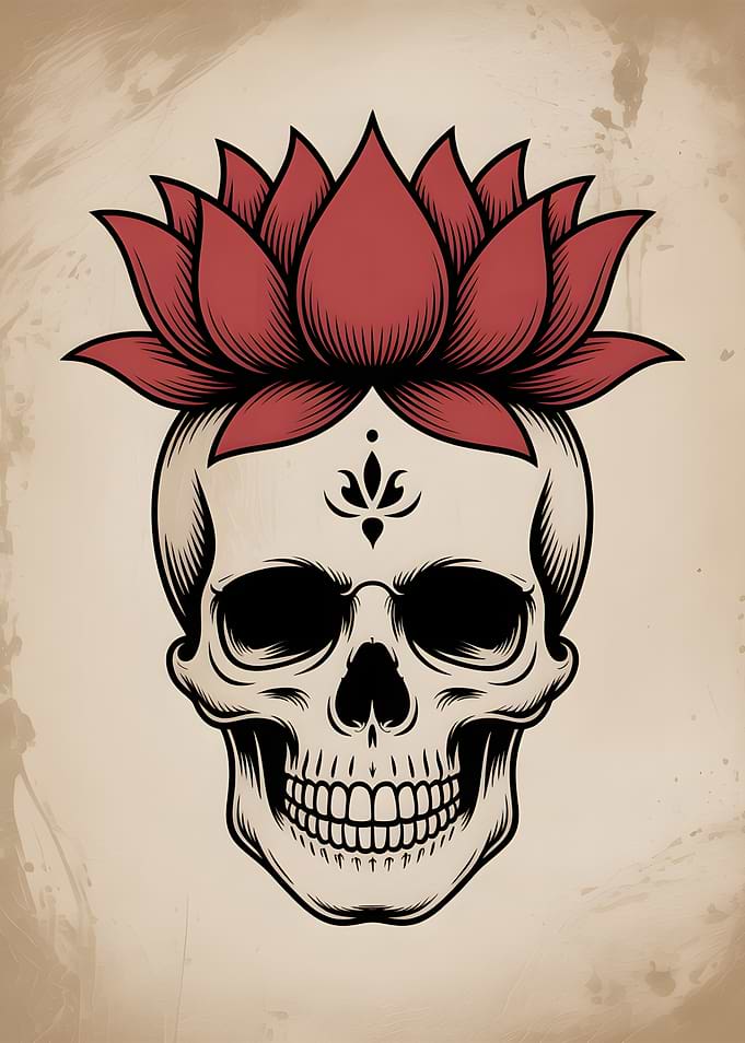 Skull with Lotus Flower Crown