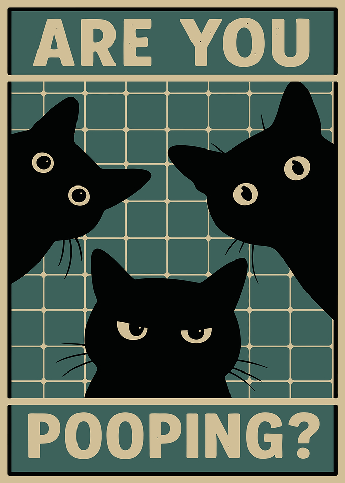 Are You Pooping? Funny Cat Bathroom Wall Art | Retro Vintage Black Cat Poster for Cat Lovers