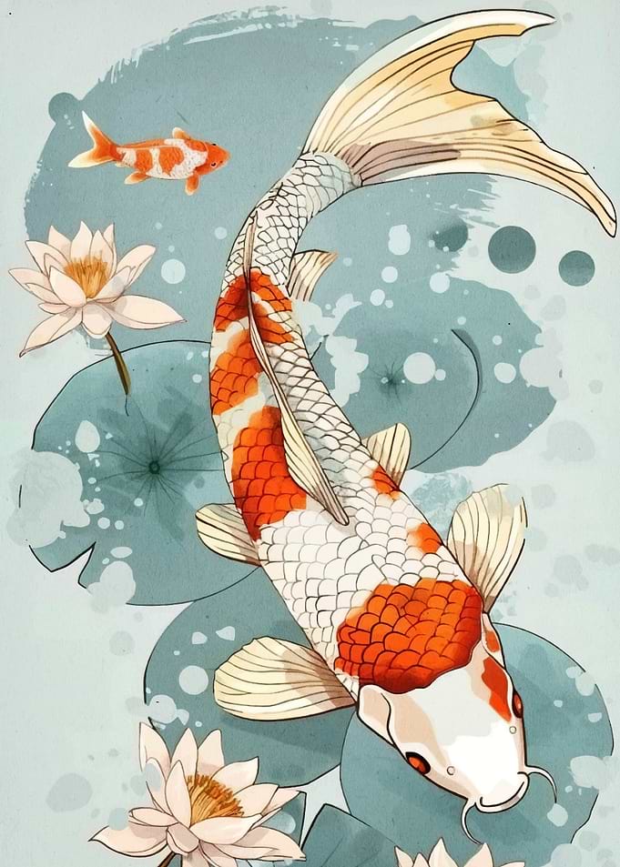 Koi Fish and Lily Pads Illustration