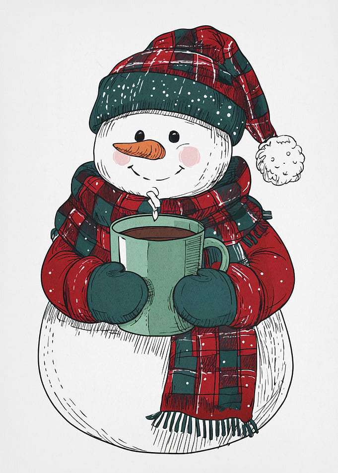 Snowman with Hot Chocolate Illustration