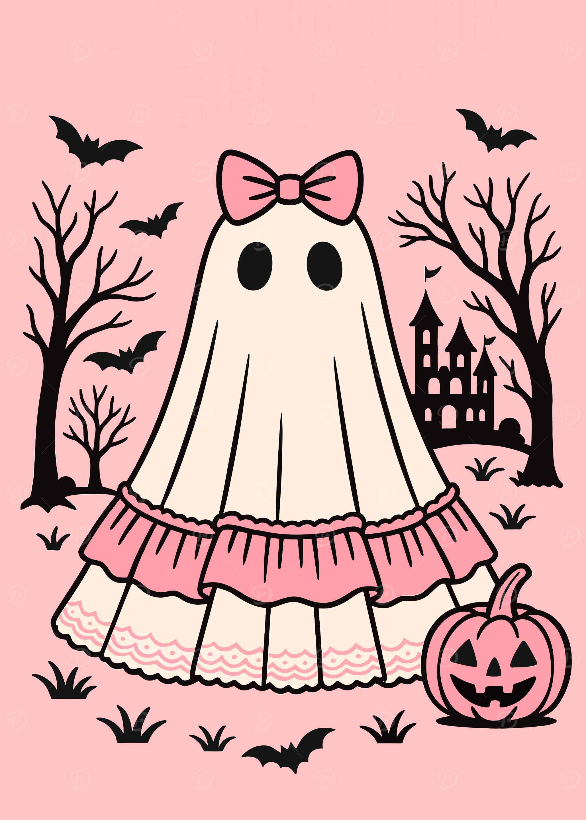Cute Ghost with Bow and Pumpkin