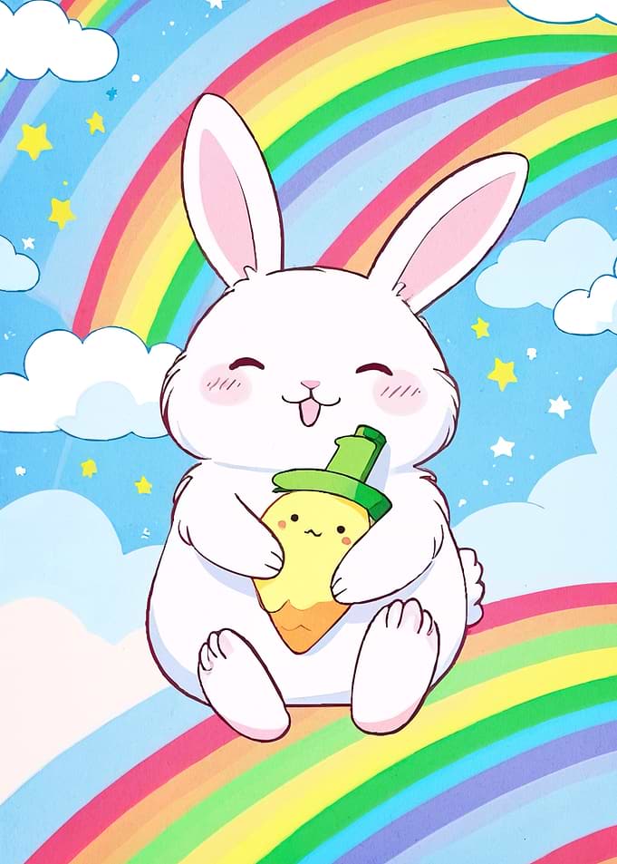 Cute Bunny Carrot Rainbow