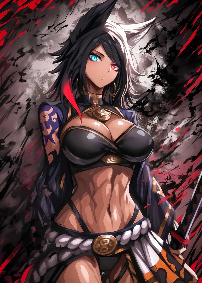 Anime Warrior Girl with Heterochromia