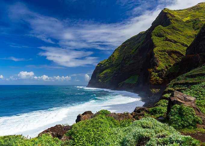 Coastal Cliff Landscape with Ocean Waves, Madeira