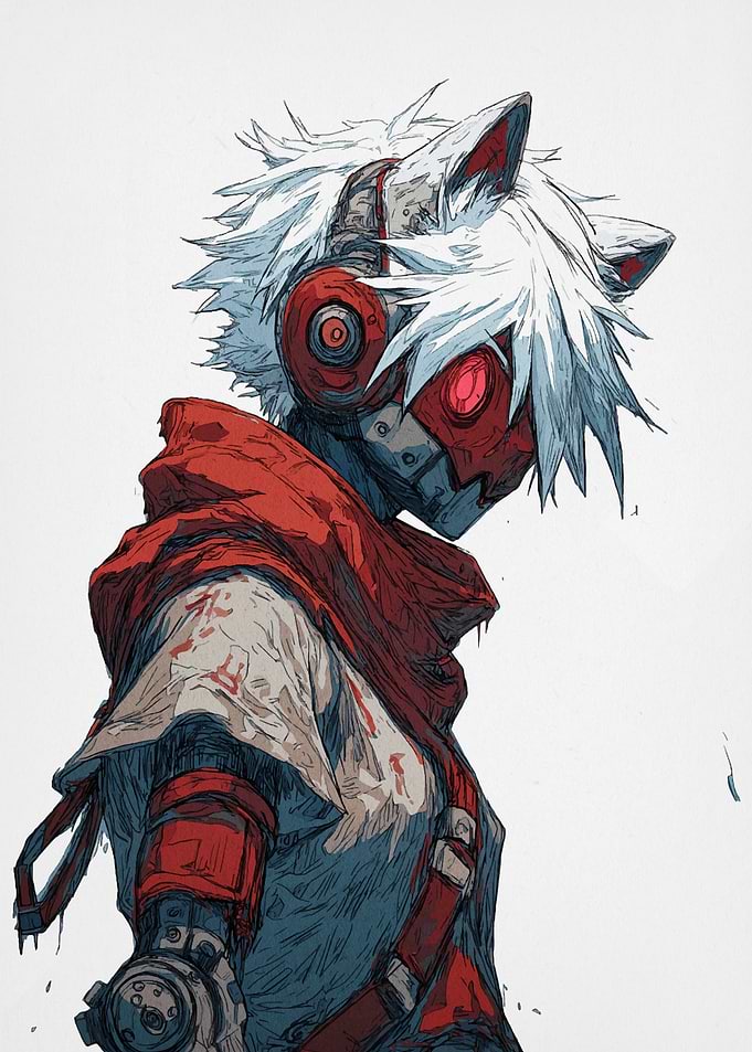 Cyberpunk Anime Character with Wolf Ears