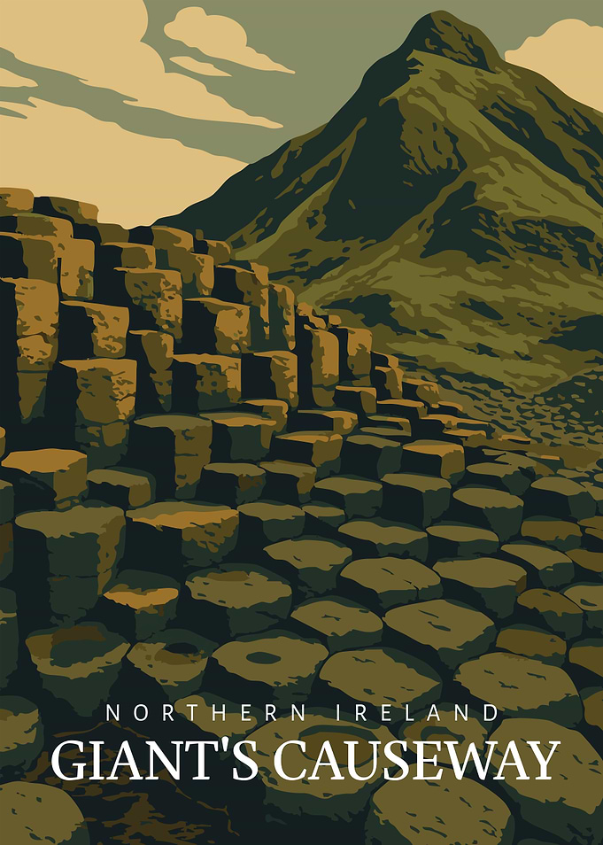 Giant's Causeway Vintage Illustration – Northern Ireland Basalt Rock Formation
