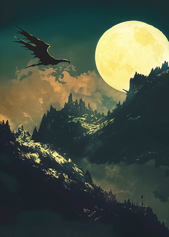 Dragon Flight Under Full Moon