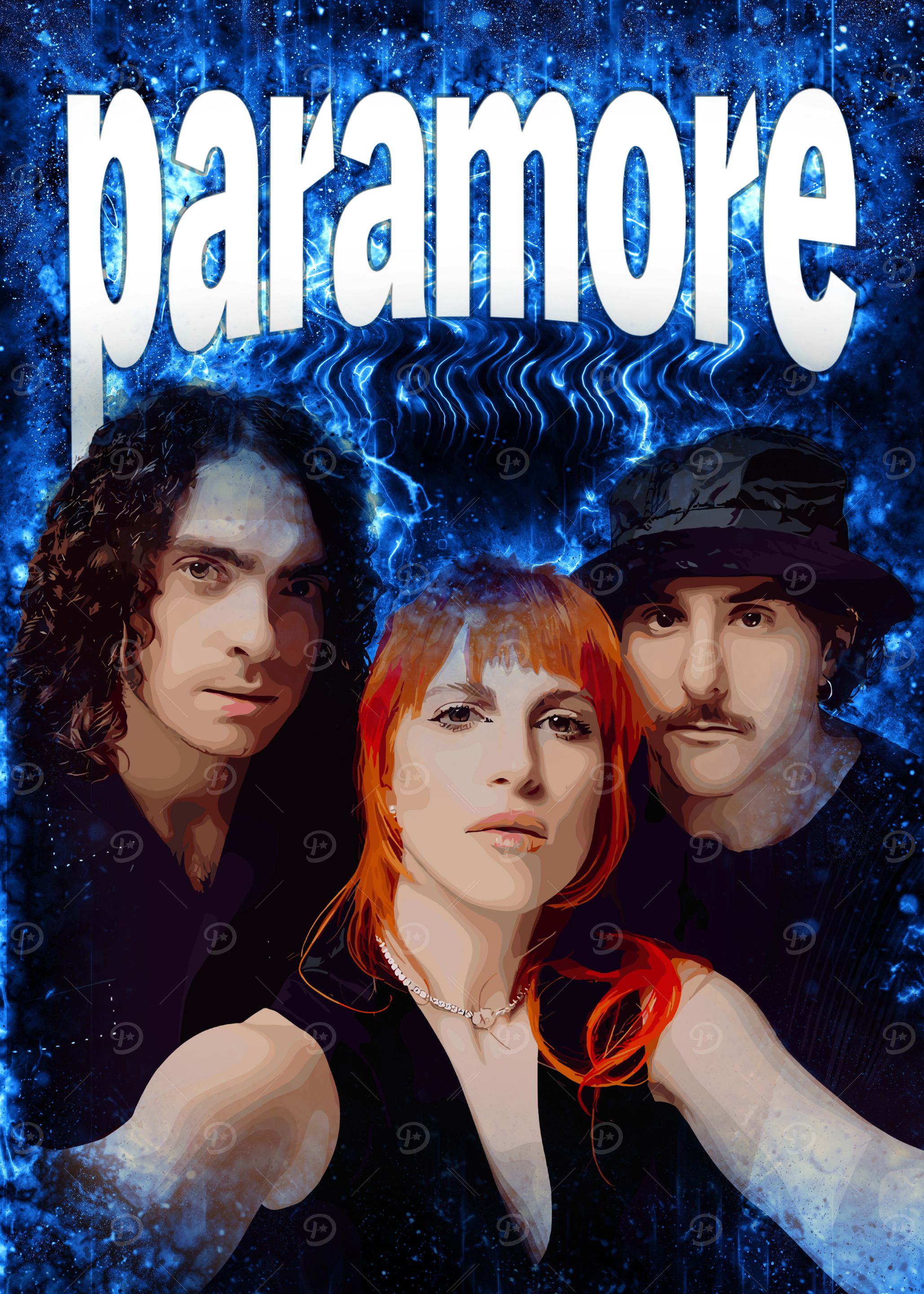 Paramore Band Portrait with Blue Lightning
