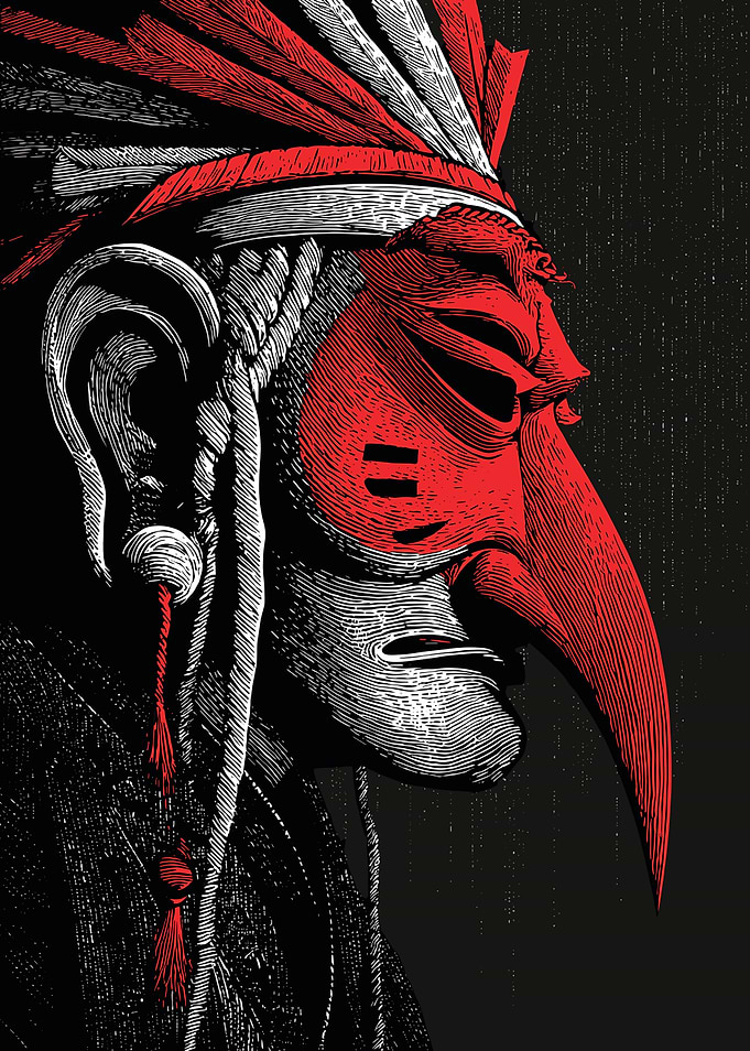 Native American Portrait in Red and White