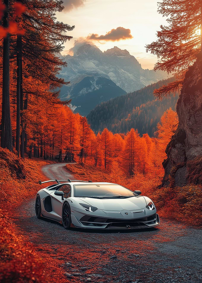 Lamborghini Aventador in Autumn Landscape