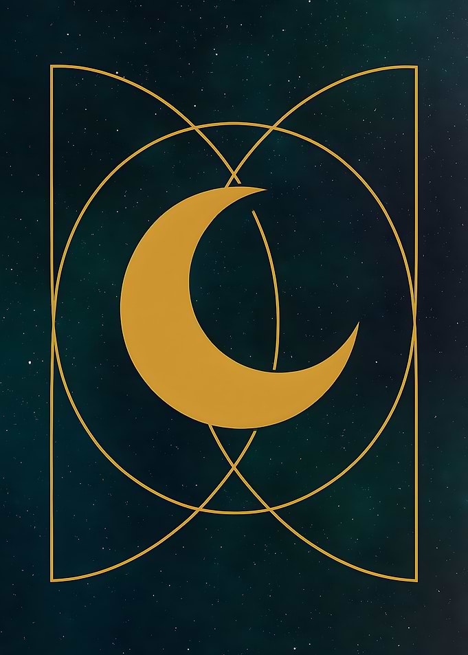 Golden Moon Geometric Starry Night