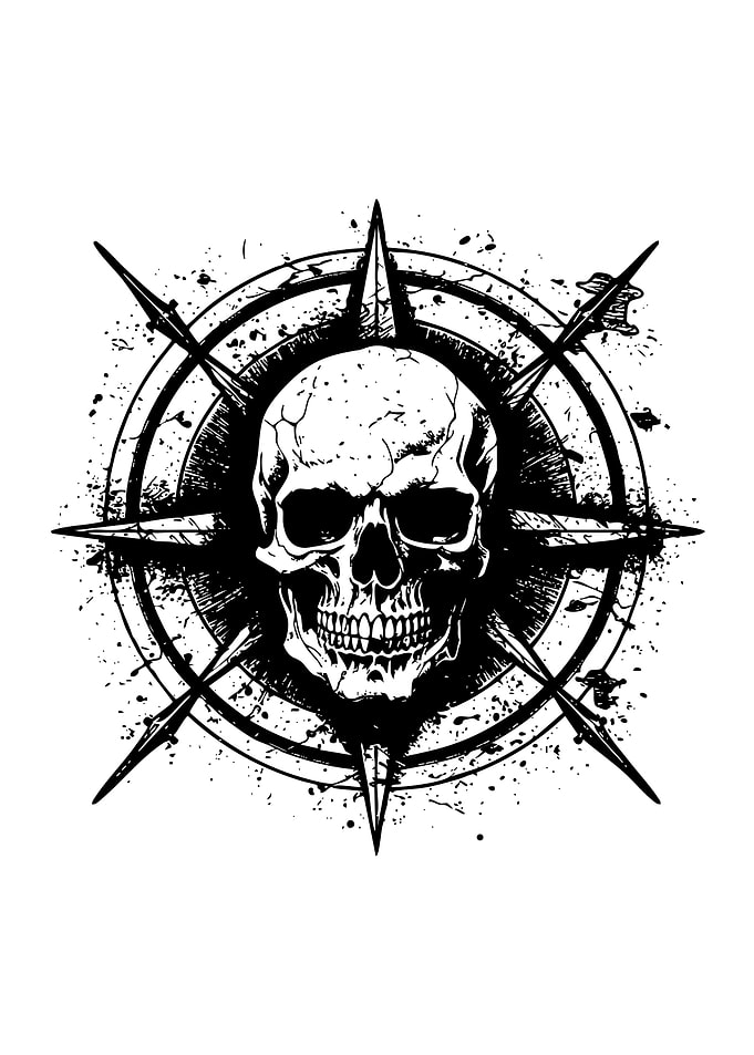 Skull and Compass Rose Illustration