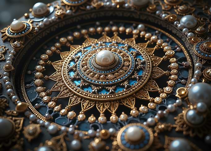 Ornate Gold and Pearl Embellished Design