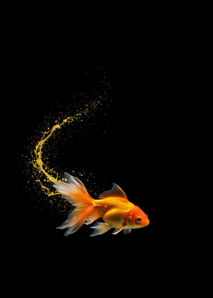 Goldfish with Golden Trail on Black