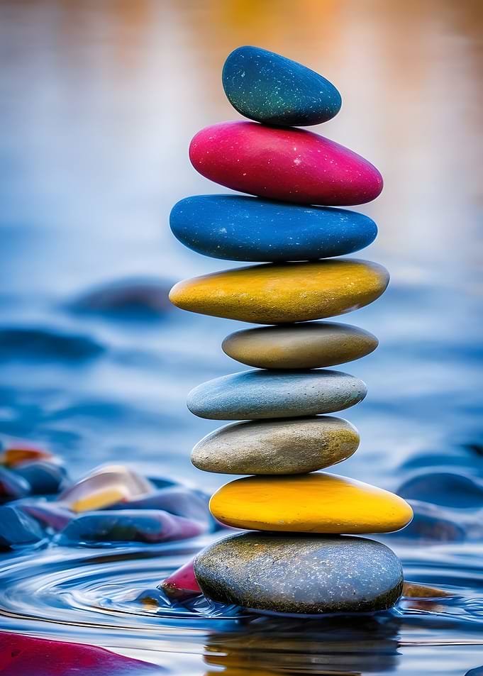 Stacked Colorful Stones in Water