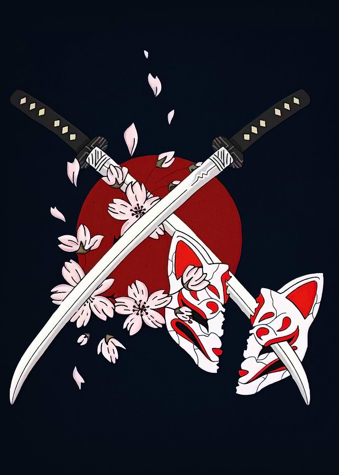 Samurai Swords and Kitsune Masks Art