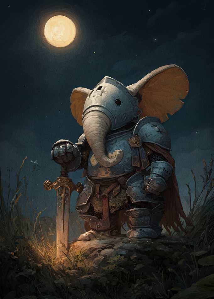 Elephant Knight Under Moonlight