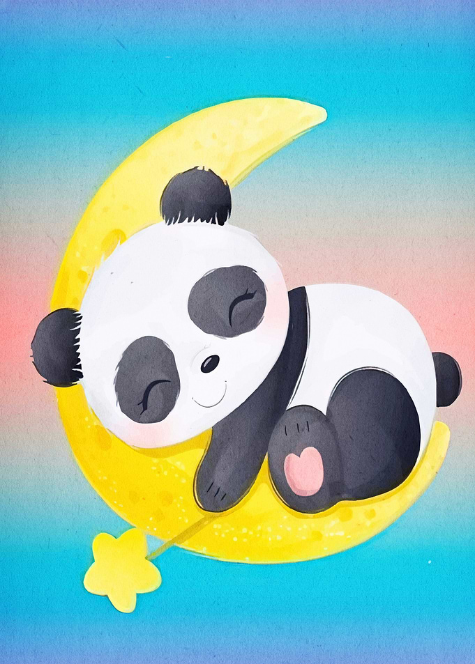Cute Panda Sleeping Moon