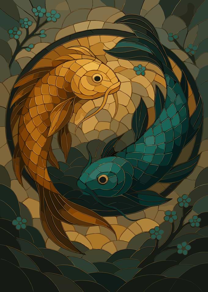 Yin Yang Koi Fish Stained Glass