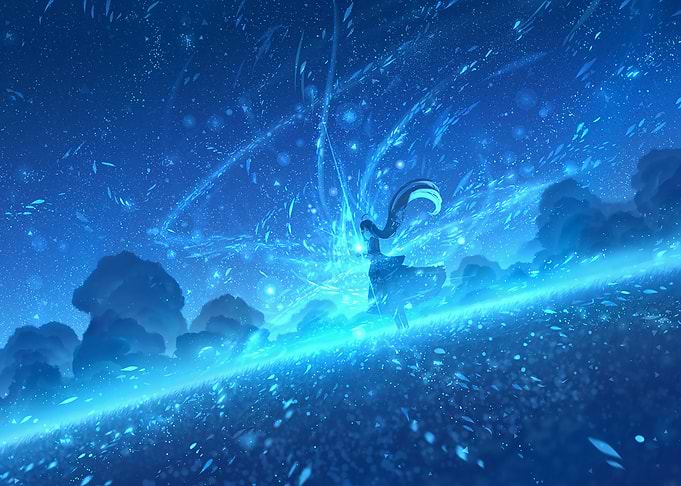 Blue Fantasy Landscape with Figure