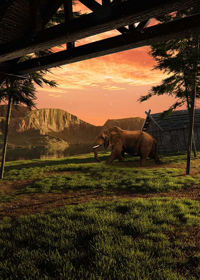 Elephant in a fantasy landscape