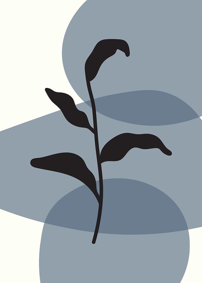 Minimalist Plant Art with Blue Shapes