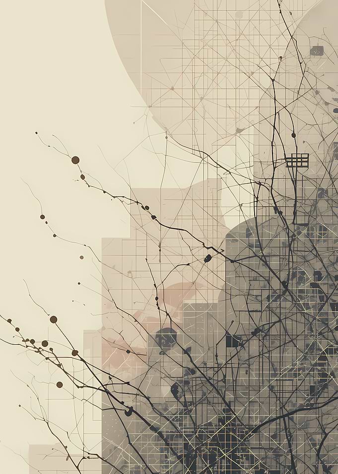 Abstract Tree Branches with Grid Background