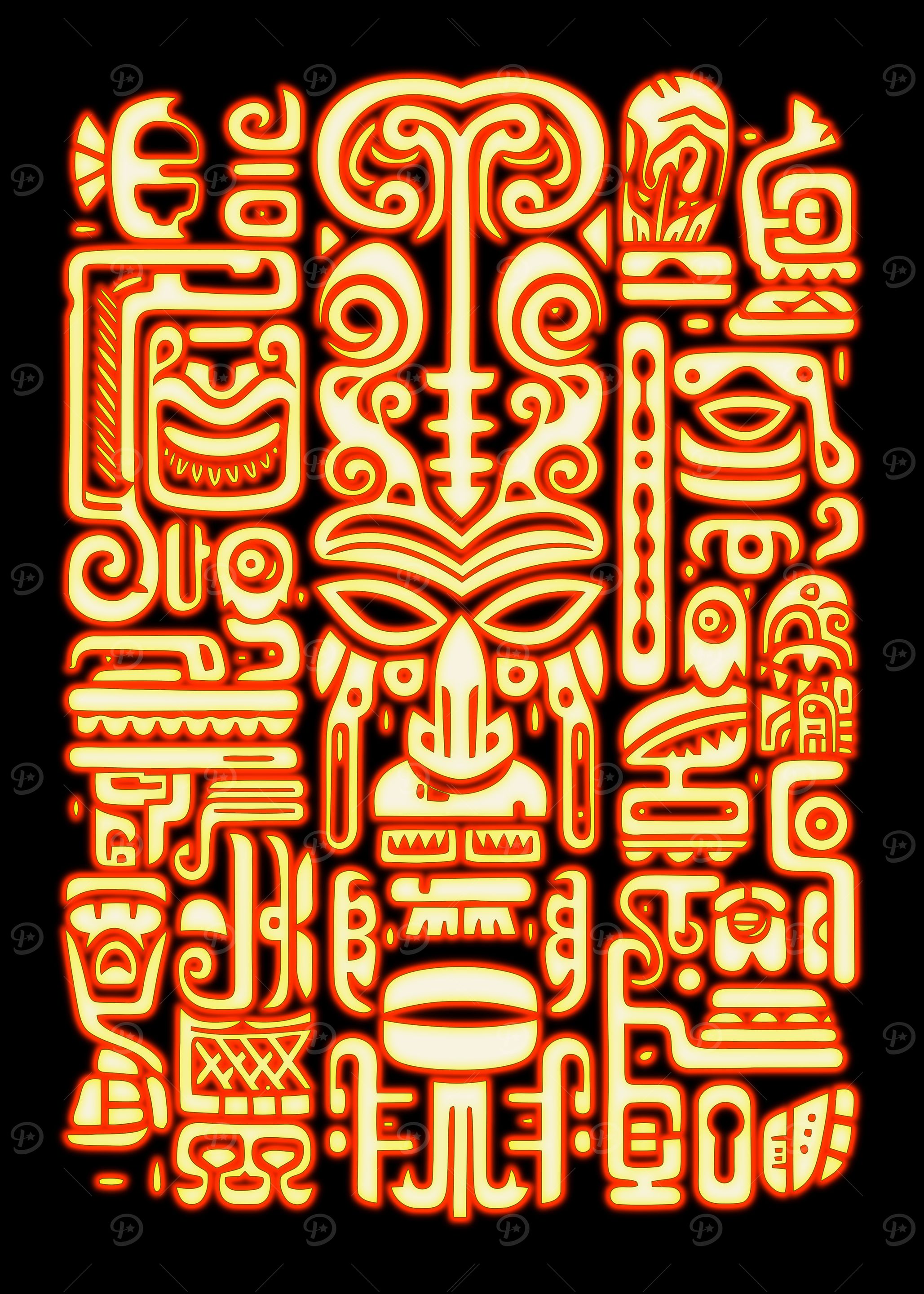 Abstract Tiki Mask Glowing Design