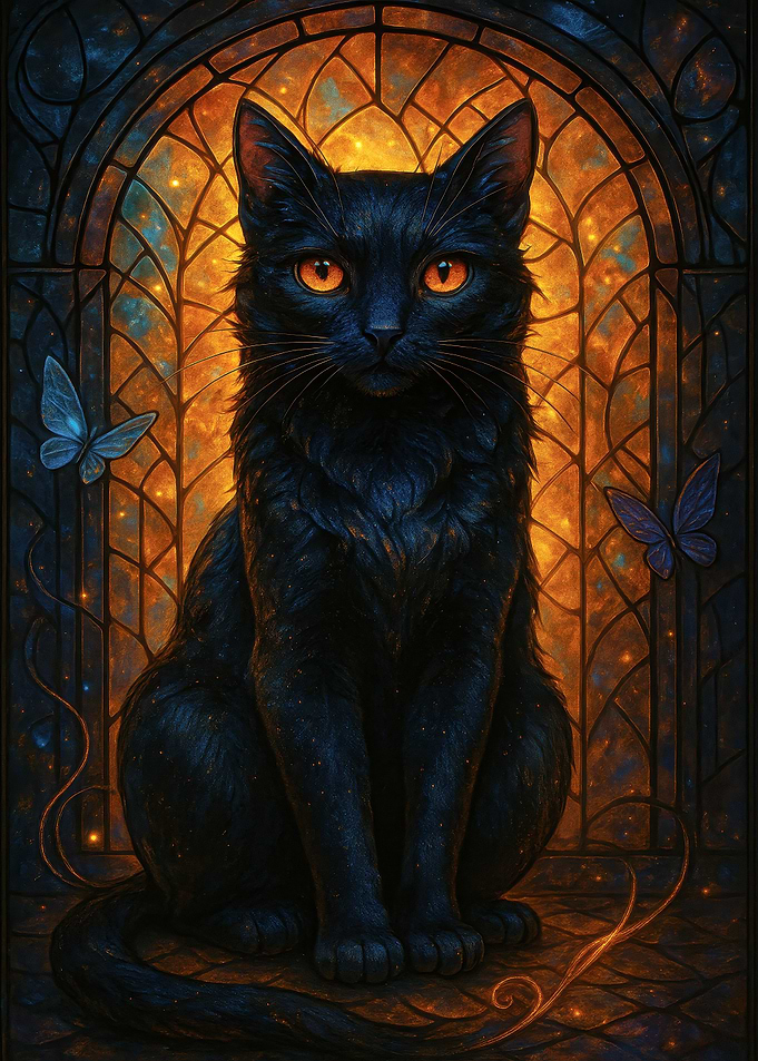 Elegant Black Cat with Butterflies