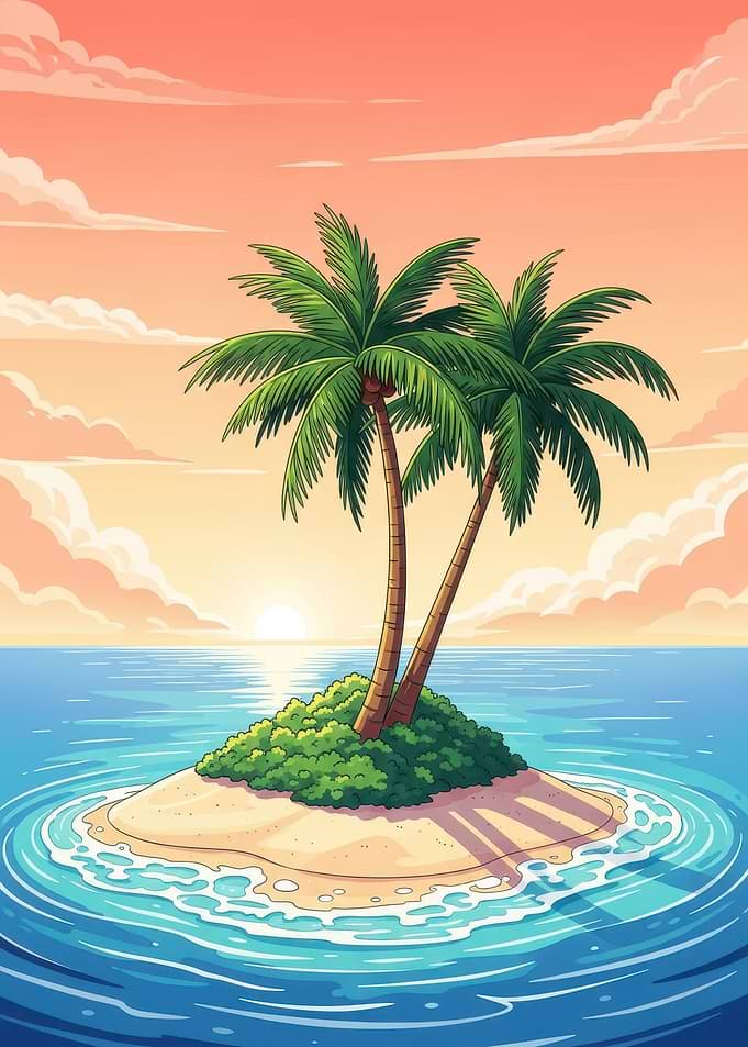 Tropical Island with Palm Trees