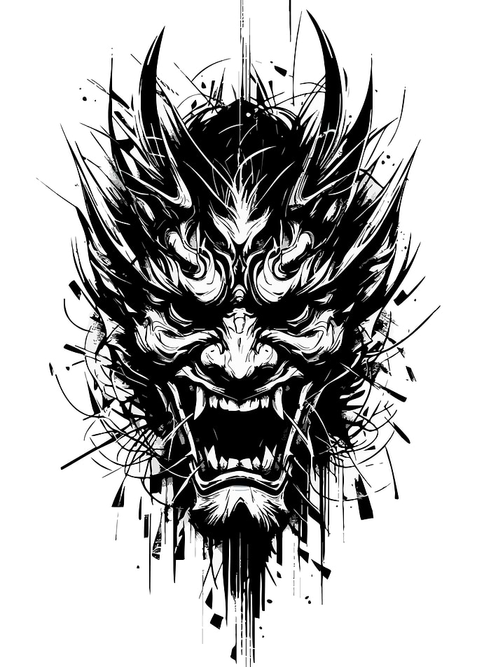Black and White Oni Mask Illustration