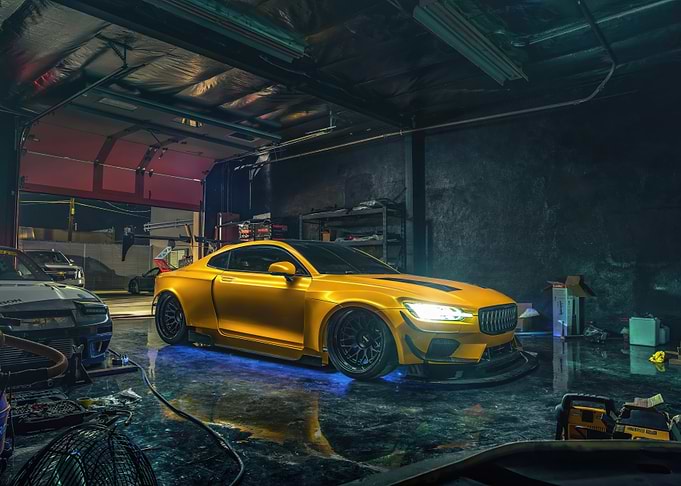 Custom Yellow Car in Garage