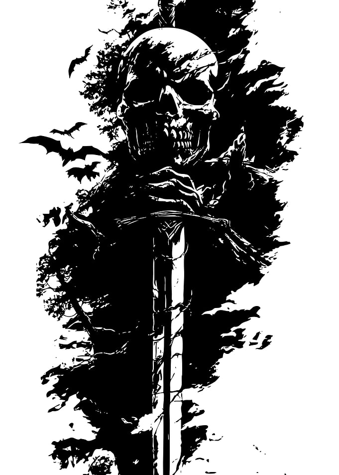 Skull and Sword Black and White