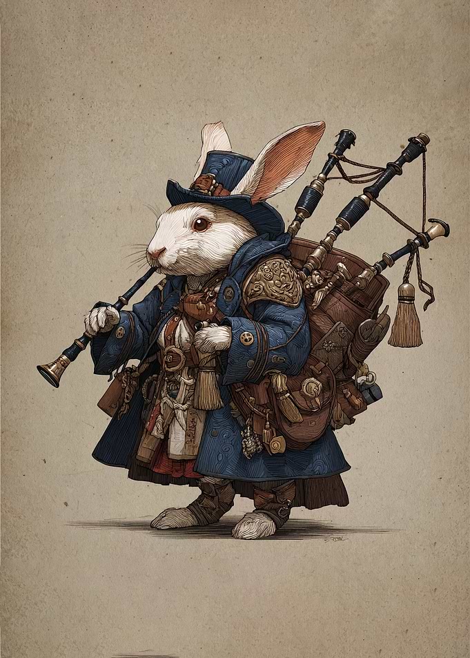 Rabbit Bagpiper in Blue Coat