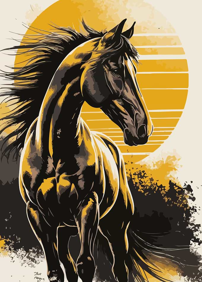 Majestic Horse Portrait with Sunset Backdrop