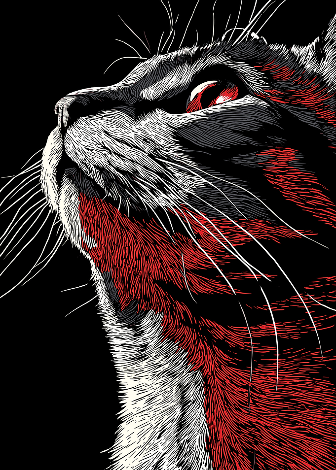 Red-Eyed Cat Illustration
