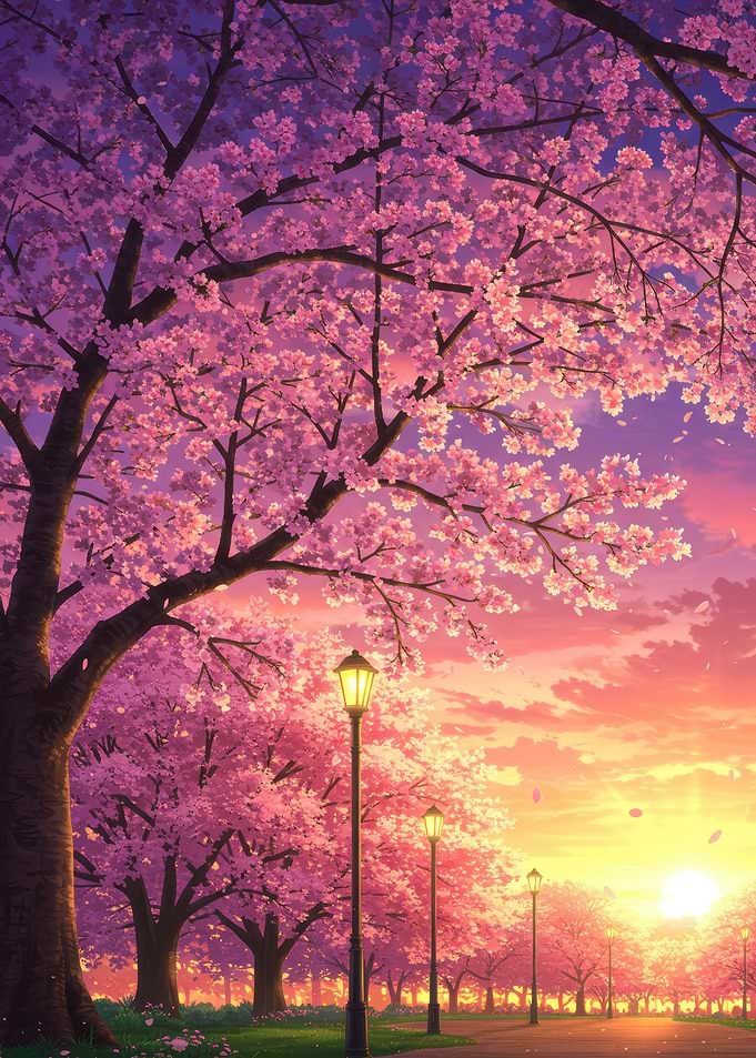 Cherry Blossom Park at Sunset