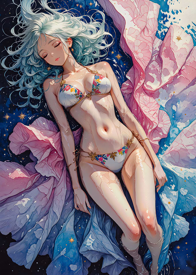 Anime Girl in Floral Bikini