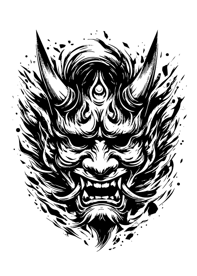 Black and White Oni Mask Illustration