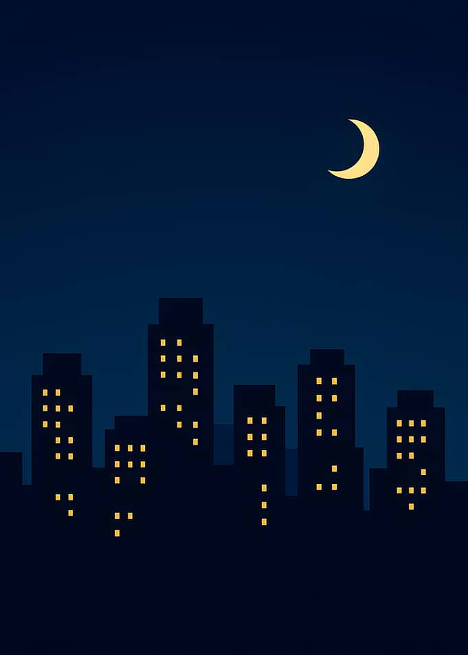 Night Cityscape with Moon