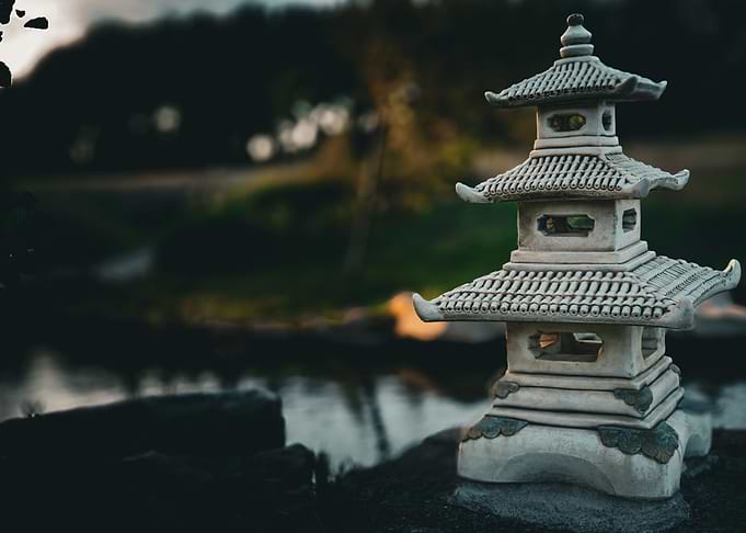 Japanese Pagoda Lantern in Garden Setting
